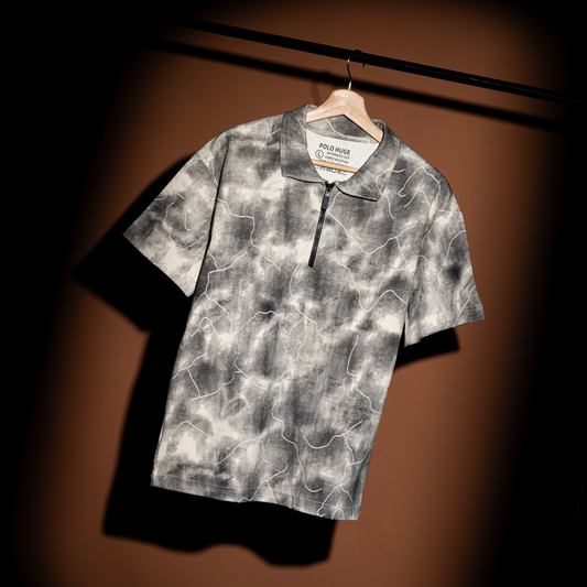 Half Zipper Striped Interlock T-Shirt